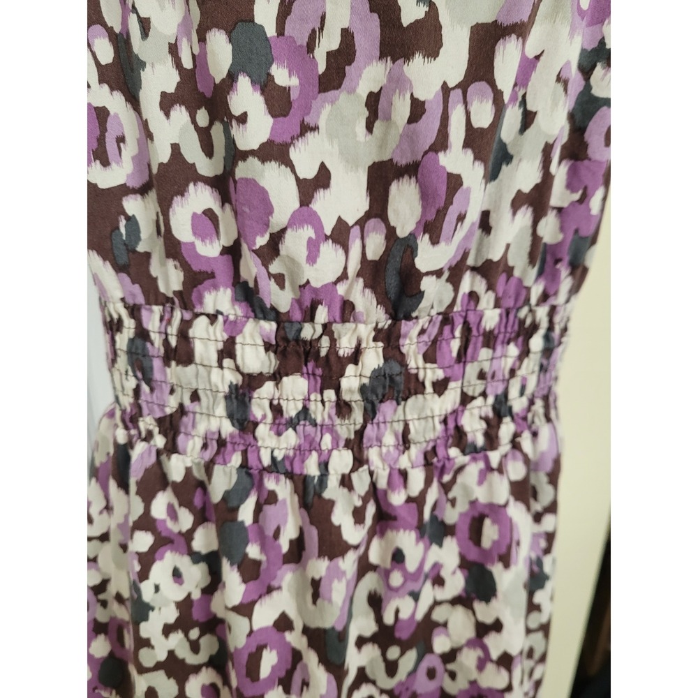 Purple Brown Tropical V-Neck Casual Chic Women's Dress Cotton Dress Size S - Picture 4 of 8